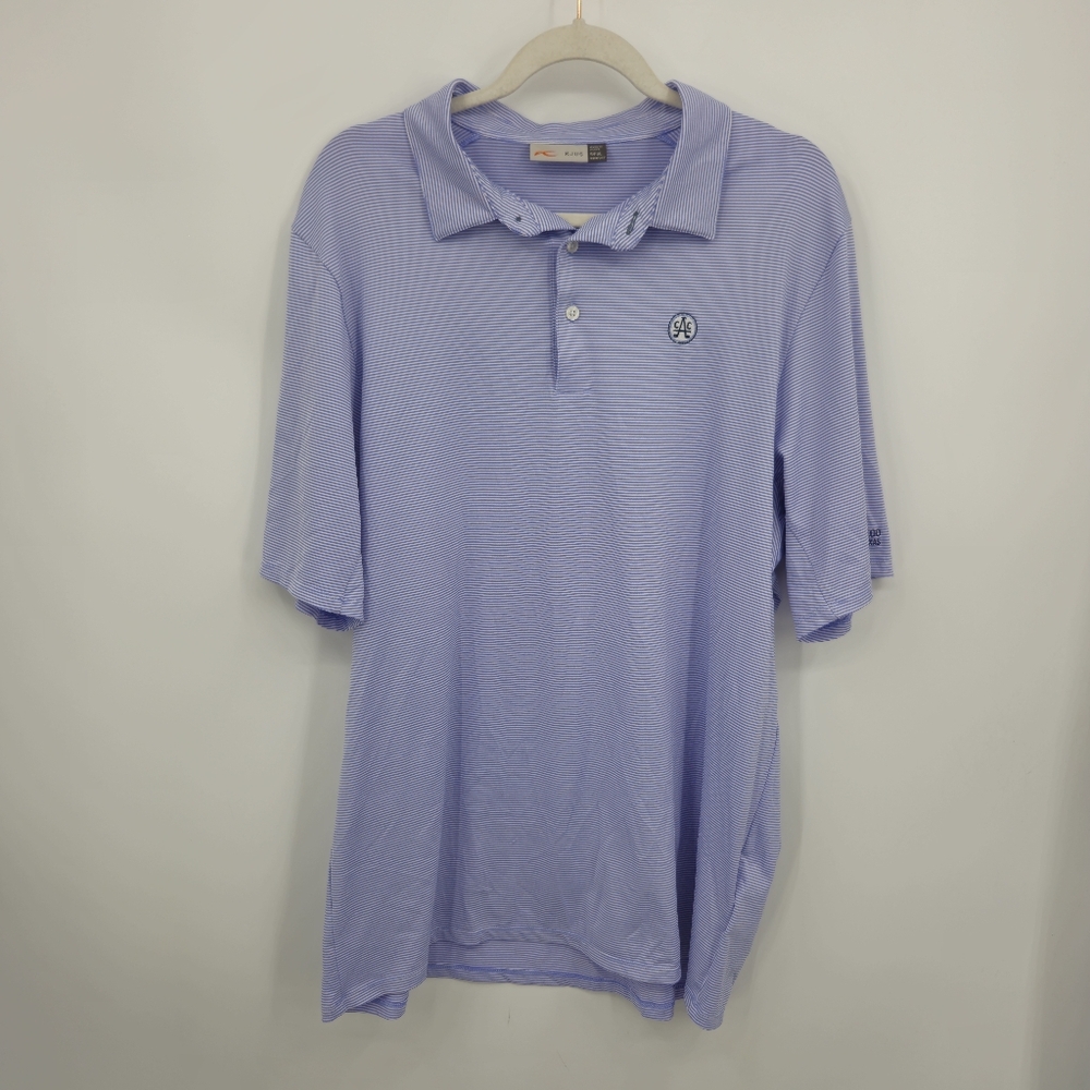 KJUS Golf Polo Mens XL 54 Blue Striped SOREN Performance UPF 50+ Stretch Logo